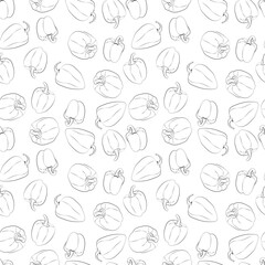 Fototapeta na wymiar A set of seamless background with peppers. Line drawing. Lines have different widths. Vector graphics, 1000x1000.