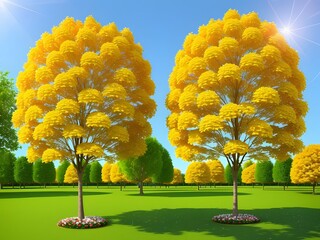 yellow trees in park