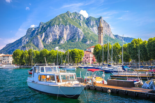 Town of Lecco on Como Lake waterfront view