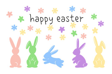 Easter bunny or rabbit in pastel color. Minimalist easter holiday characters. Vector illustration