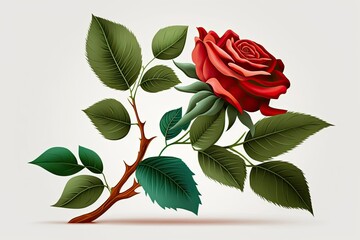 Red rose bloom on white backdrop. Generative AI