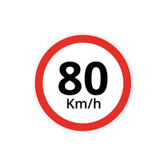 Vector illustration of 80 kilometers per hour speed limit sign, traffic sign flat icon.