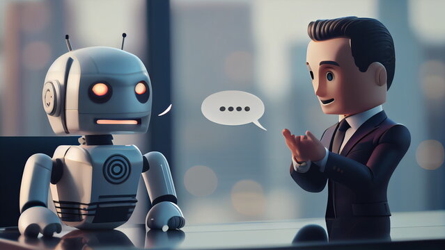 Businessman and robot chatbot with Generative AI Technology