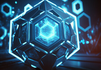 Illustration of abstract polygonal space background, all blue with connection lines, dots, hexagons for futuristic technology network concept