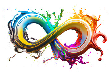 Abstract Infinity sign splashes color spectrum flying bright multicolored paint splatter in the shape of the infinity symbol. Transparent png. Generative ai