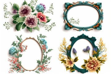 Fototapeta premium Floral frames. Isolated on white background