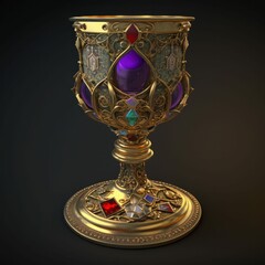 Golden Chalice, Ornately Decorated Illustration of Holy Grail, Gold Goblet Treasure Item [Generative AI]