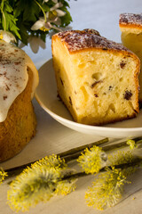 piece of cake with raisins close up, easter cake