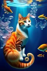 Cat under water with sea insade