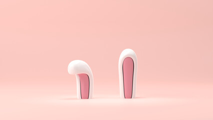 White bunny ears on pink background. Happy Easter concept. 3D Render.