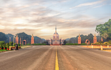 The Presidential palace by the Rajpath boulevard and Rasthrapati Bhawan, Delhi, India