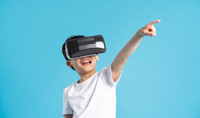 Asian boy portrait on blue background