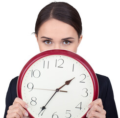 Businesswoman with Wall Clock - Isolated