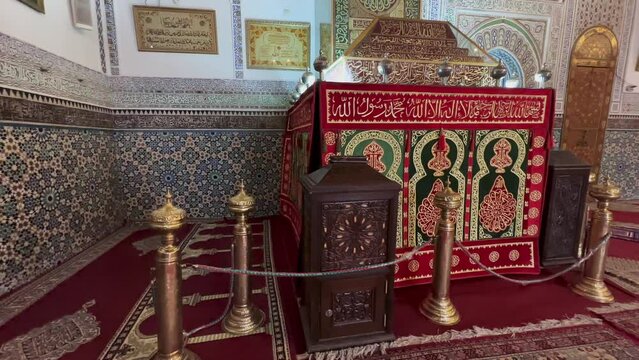Beautiful interior of Zawiya of Moulay Idris II in the medina of Fez, Morocco
