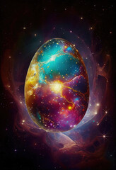 Easter egg with stars, galaxies, nebulae and cosmos. Generative Ai	