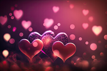 Valentine day hearts bokeh pink background, generative ai