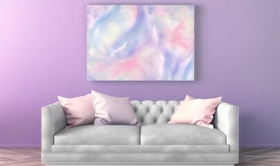  a living room with a couch and a painting on the wall.  generative ai