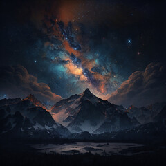 Naklejka na ściany i meble Starry night sky with a view of the universe create with Generative Ai technology
