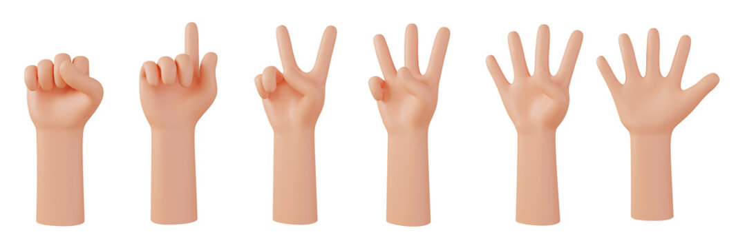Hands gestures 3D cartoon, 3D render illustration