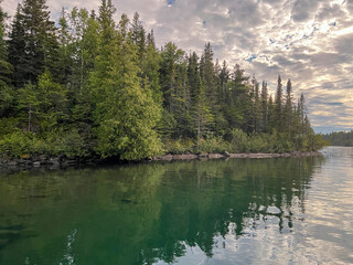 Spectacular Sunset Views of Lake Superior and Green Woodlands from the Coast of Isle Royale...