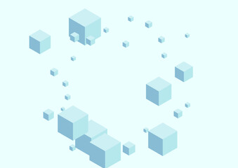 Fototapeta na wymiar Sky Blue Box Background Blue Vector. Cubic Effect Illustration. Blue-gray Polygon Blockchain Card. Shadow Template. Grey Connection Geometric.