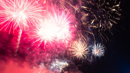 Celebration or new year background photo. Long exposure shot of fireworks