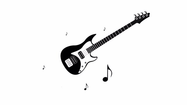 Vector video (animation) with an emerging bass guitar and musical notes
