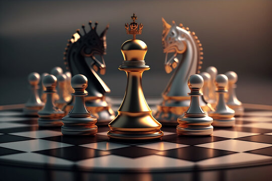 Chess piece on chessboard, competition success and strategy game play,  design created with Generative Ai Stock Illustration