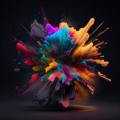 An abstract image of a rainbow-colored paint splatter or explosion, creating a vibrant and colorful effect / Generative AI