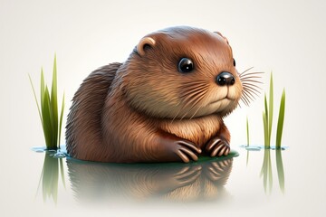 3D cute beaver clear background. Generative AI