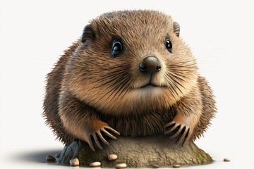3D cute beaver clear background. Generative AI - obrazy, fototapety, plakaty
