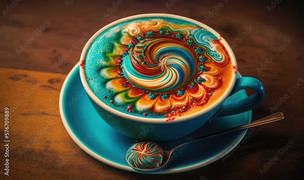Poster a cup of coffee with a swirl in the top of it. generative ai