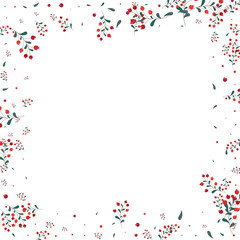 Burgundy Berries Background White Vector. Leaves Vibrant Card. Green Foliage Art. Plant Frame. Leaf Image.