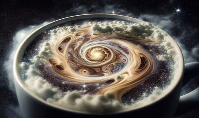  a cup of coffee with a swirl in the middle of it.  generative ai
