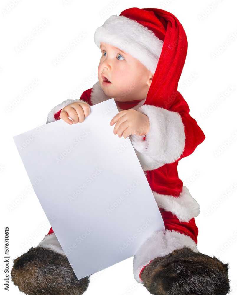 Canvas Prints Cute Santa Claus boy with paper on background