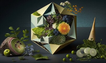  a bunch of vegetables that are in a box on a table.  generative ai