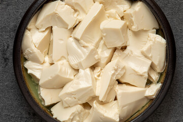 Silken tofu in a bowl. Vegan protein food.