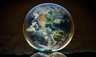  a glass ball with a reflection of the earth in it.  generative ai