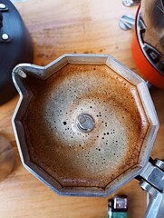 Espresso coffee extracted from moka pot.