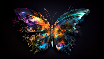 Neon illustration of a butterfly. Generative AI. 