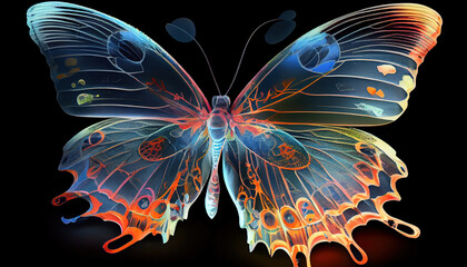 Neon illustration of a butterfly. Generative AI. 