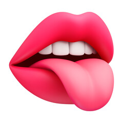 Cartoon sexy woman's half-open mouth with teeth and tongue sticking out isolated on transparent background. PNG file