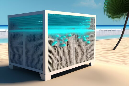 3d image of a networking rack server taking a much needed break from the daily grind and enjoying a tropical beach vacation in a luxurious hotel setting , generative ai