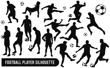 Vector vector collection of male playing soccer or football silhouettes in different poses