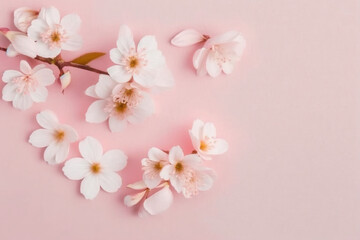 Naklejka na ściany i meble Cherry Blossom Background - Delicate cherry blossom flowers against a soft pink background - Generative AI technology