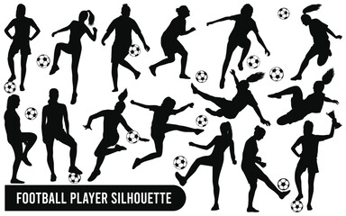 Vector vector collection of female playing soccer or football silhouettes in different poses