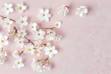 Fototapeta na wymiar Cherry Blossom Background - Delicate cherry blossom flowers against a soft pink background - Generative AI technology