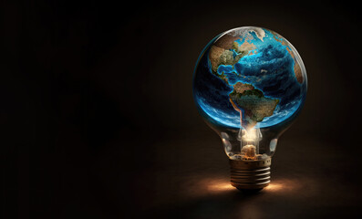 the planet earth inside LightBulb, Earth hour, Global World Ecology,generative ai.