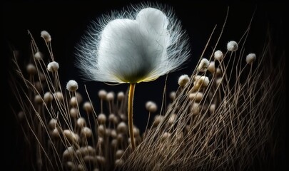  a close up of a white flower on a black background.  generative ai