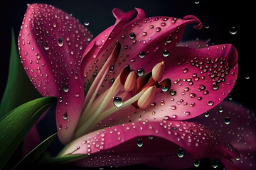 Pink lilies with raindrops.